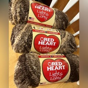 3 new skeins of Red Heart Light & Lofty “Brown Stripe” yarn